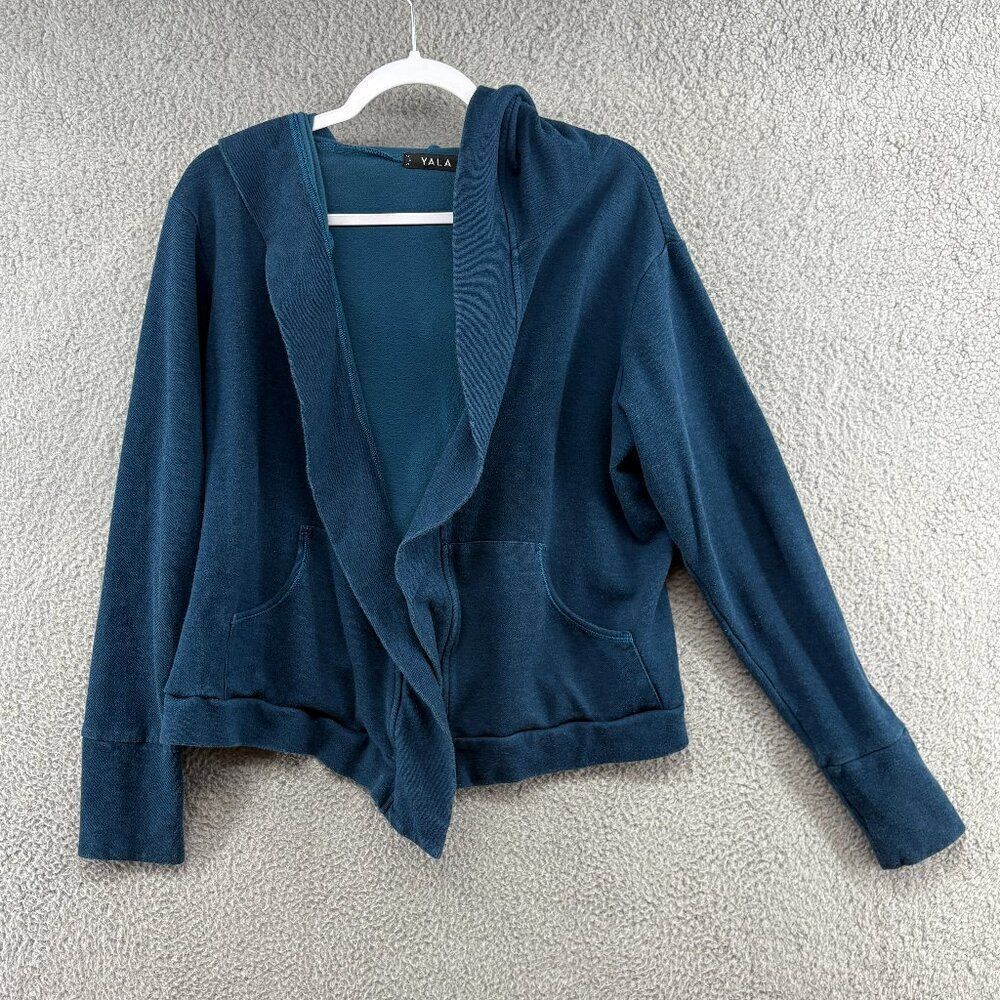Yala Bamboo sweatshirt hoodie open front with pockets teal S/M casual comfy soft